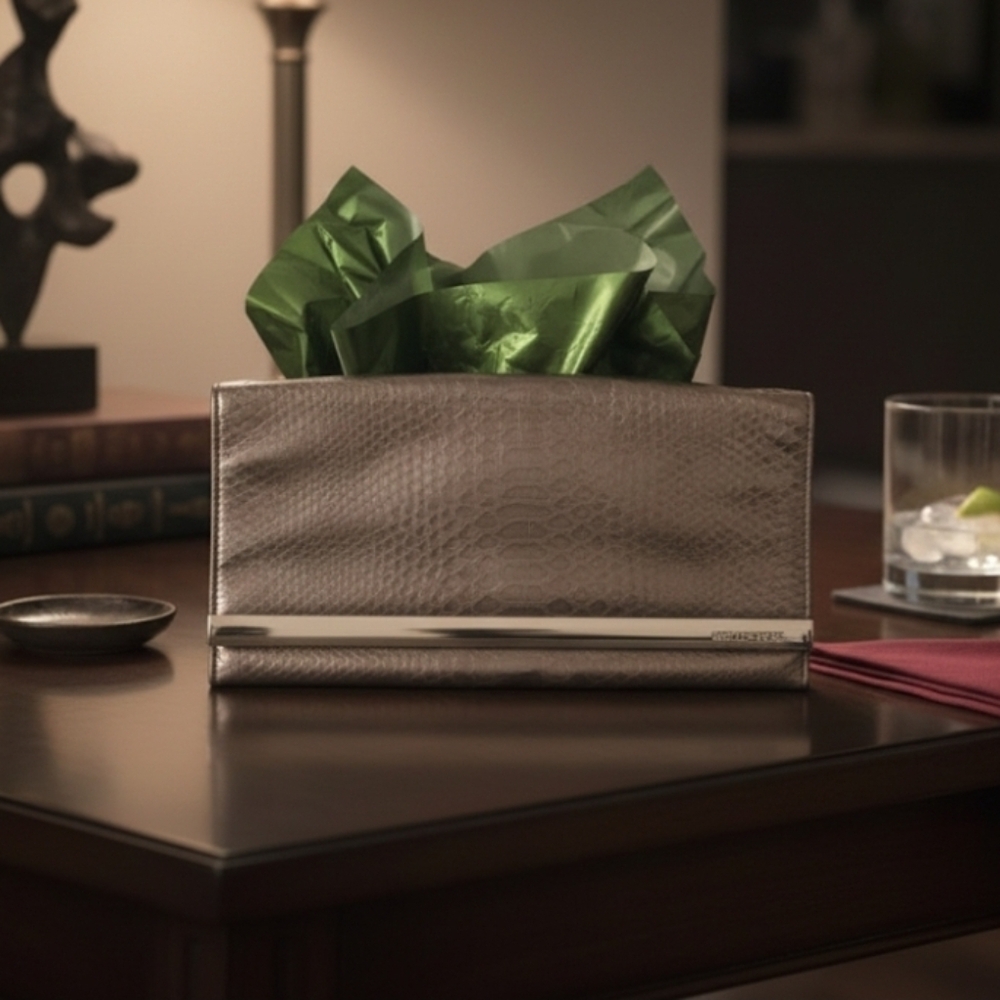 Michael Kors Snake-Embossed Silver Clutch